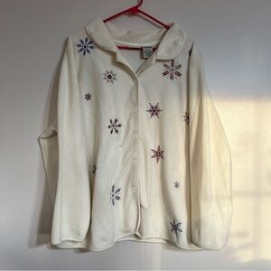 Women's‎ White Stag Button Front Long Sleeve Embroidered Fleece Sweater Size 22W